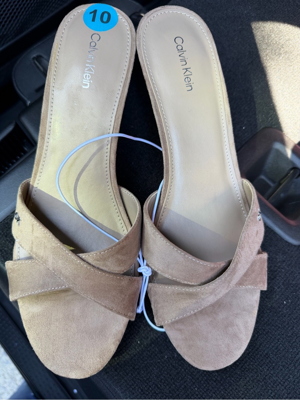 Calvin Klein Beige Suede Crossover Slide Mules